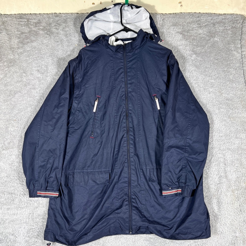 Ulla Popken Windbreaker Jacket Womens Large Navy Blue Hooded Full Zip Mesh Lined